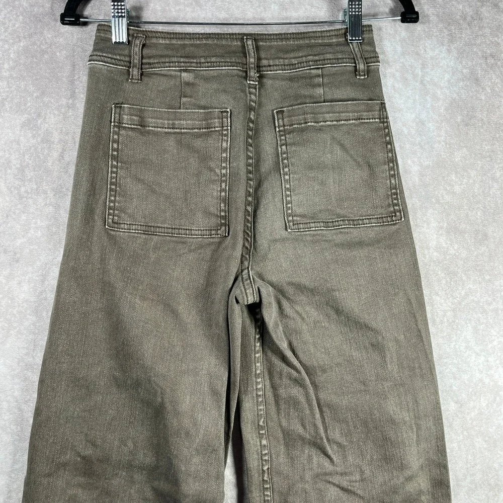 Miou Muse‎ Jeans Womens Medium Brown Denim Wide Leg Frayed Hem High Rise Stretch